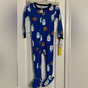 Carter’s Kids One Piece Milk & Cookies Footed Pajamas Size 24 Mos Blue White NWT